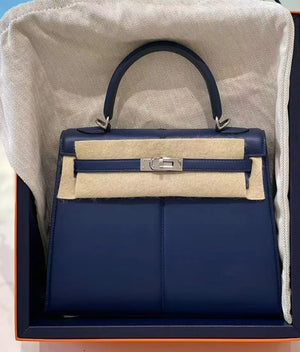 Hermes Kelly 25 Bleu Saphir Padded Swift Palladium hardware