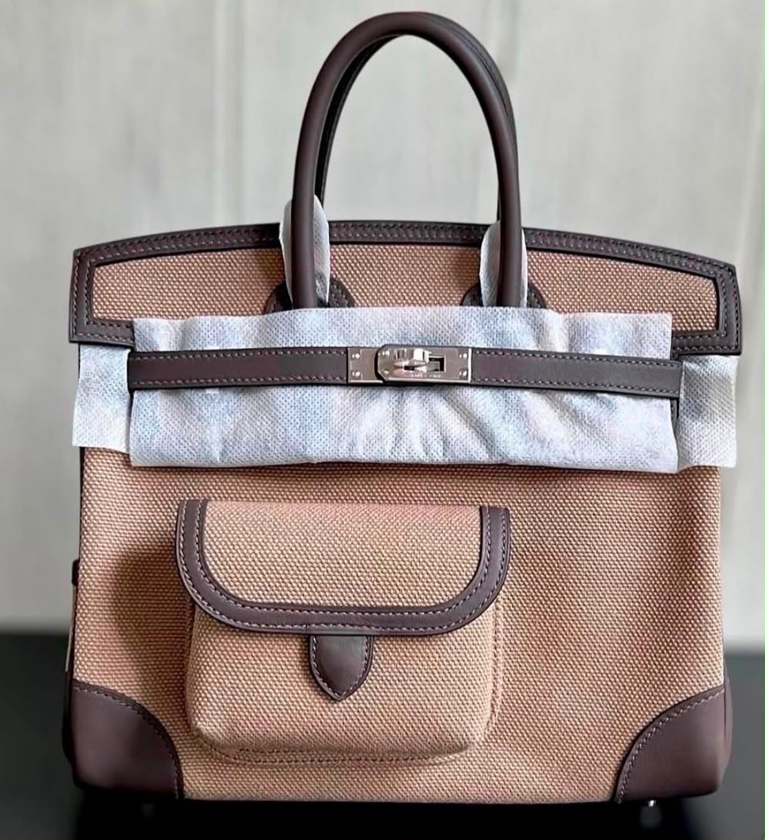 Hermes Birkin 25 Cargo Mousse Toile & Ecorce Swift Palladium hardware