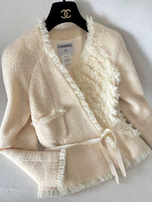 Chanel 02C Off-white Mesh and Lace Trim Jacket