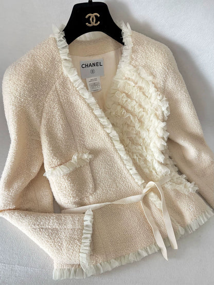 Chanel 02C Off-white Mesh and Lace Trim Jacket