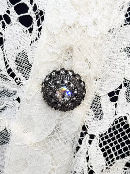 Chanel 16A black blue tweed white lace dress