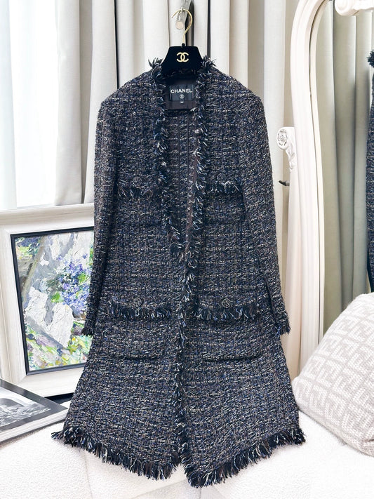 Chanel 19K multicolore tweed long coat