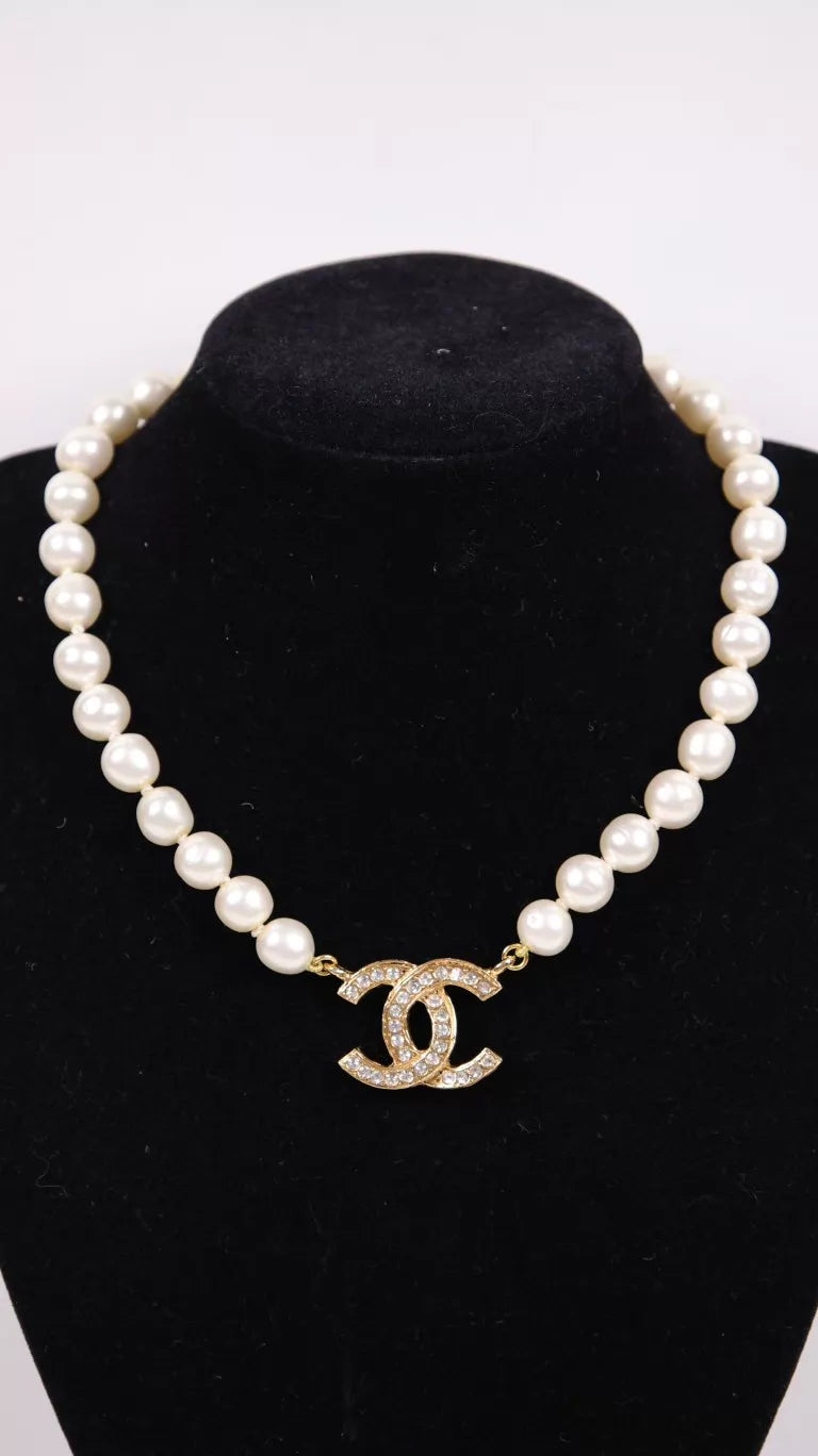 Chanel Pearl CC Rhinestone Choker Necklace