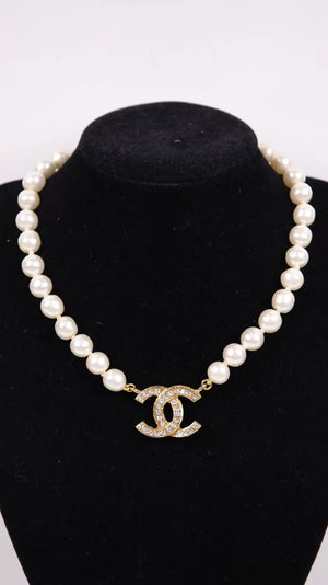 Chanel Pearl CC Rhinestone Choker Necklace