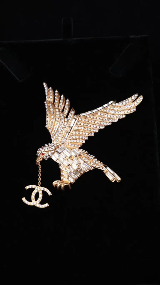 Chanel 01 Gold Rhinestone Eagle Brooch