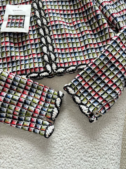 Chanel 25C Colorful Mosaic Check Woven Zip-Up Jacket