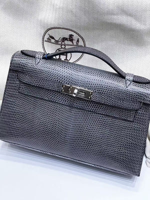 Hermes Kelly pochette Ardoise Lizard Palladium hardware