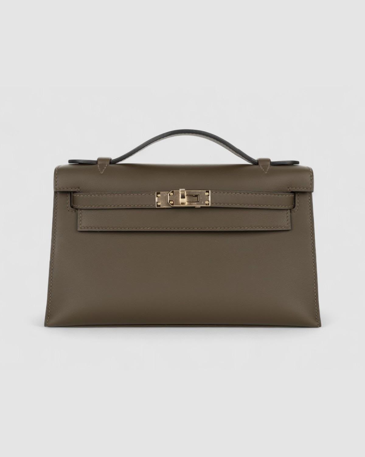 Hermes Kelly pochette Vert Loden Swift Permabrass Hardware