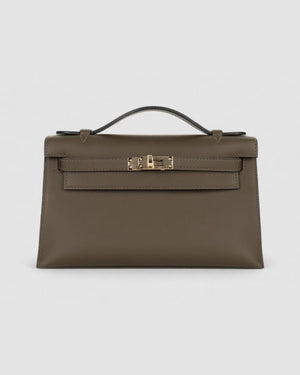 Hermes Kelly pochette Vert Loden Swift Permabrass Hardware