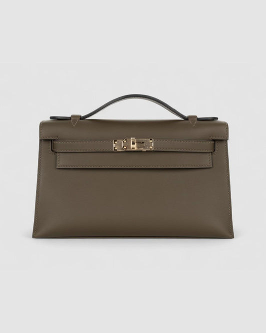 Hermes Kelly pochette Vert Loden Swift Permabrass Hardware