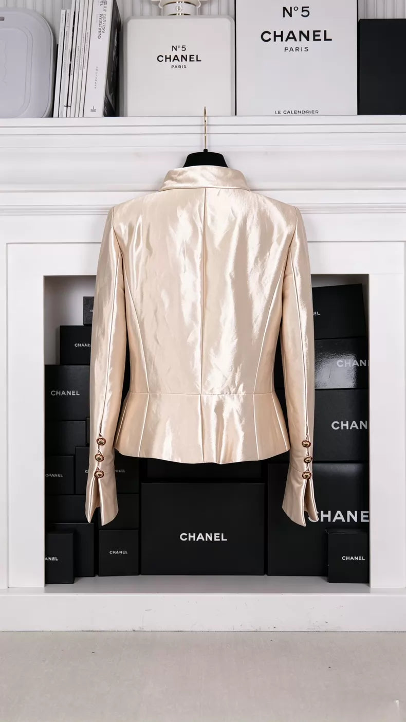 Chanel 12 Champagne Gold Glass Button Jacket