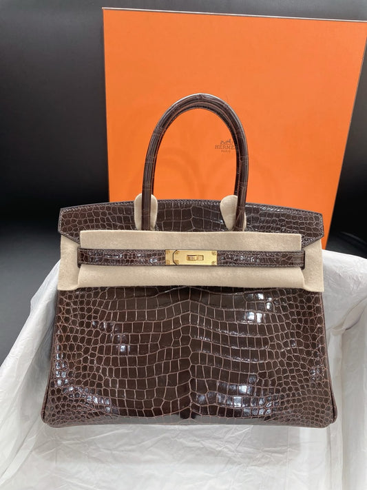 Hermes Birkin 30 Macassar Shiny Porosus Gold hardware
