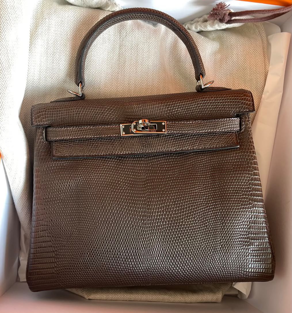Hermes Kelly 25 retourne ebene lizard palladium hardware