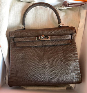 Hermes Kelly 25 retourne ebene lizard palladium hardware