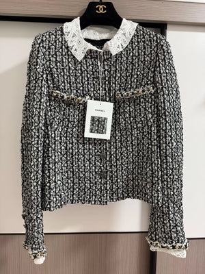 Chanel 23A lace collar beaded jacket