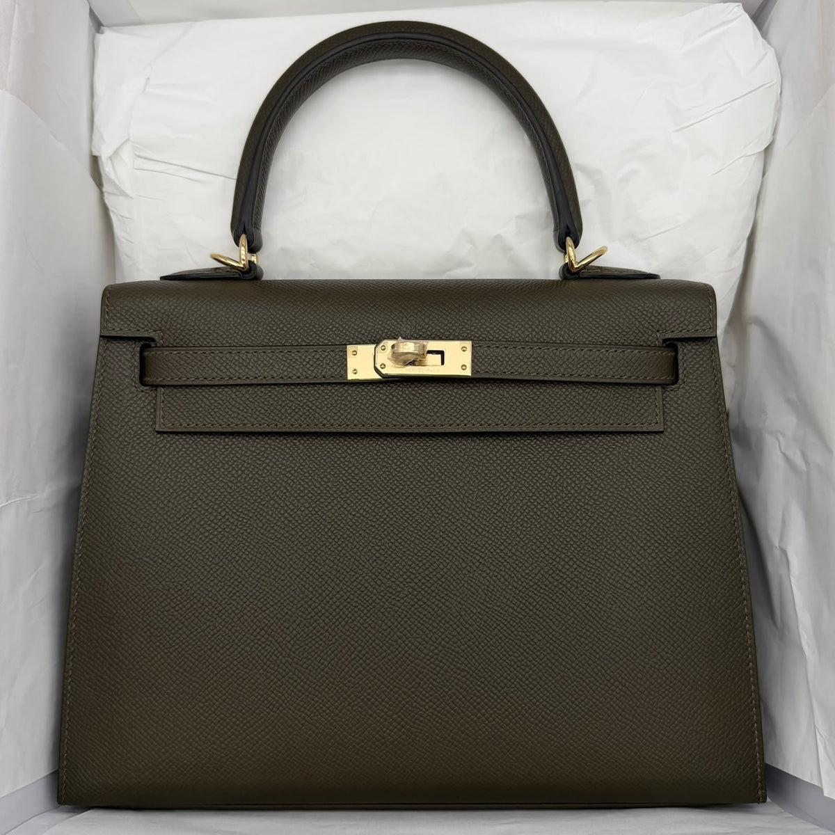 Hermes Kelly 25 Vert Loden Epsom Permabrass hardware