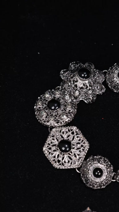 Chanel 08 Black and Silver Carved Glass Necklace/ Waist chain