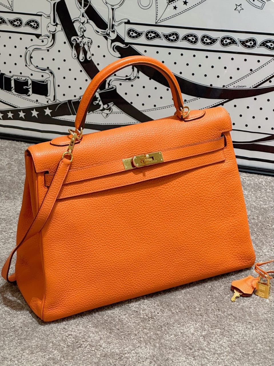 Hermes Kelly 35 Orange Togo Palladium hardware