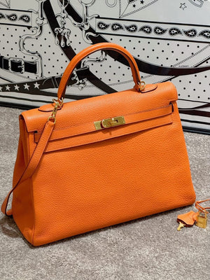 Hermes Kelly 35 Orange Togo Palladium hardware