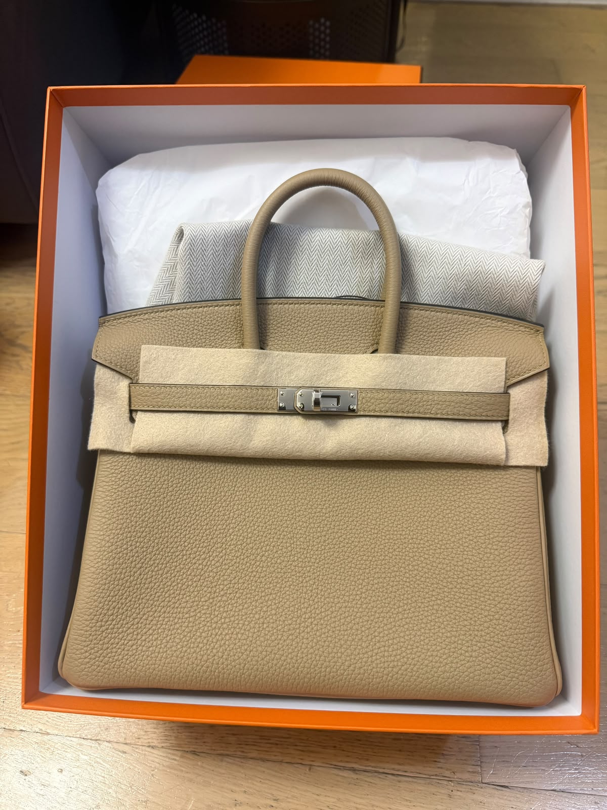 Hermes Birkin 25 Poussiere Togo Palladium hardware