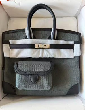 Hermes Birkin 25 Cargo Vert Mangrove Swift / Toile Palladium hardware