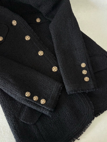 Chanel 20A Black Tweed Mid-Length Coat