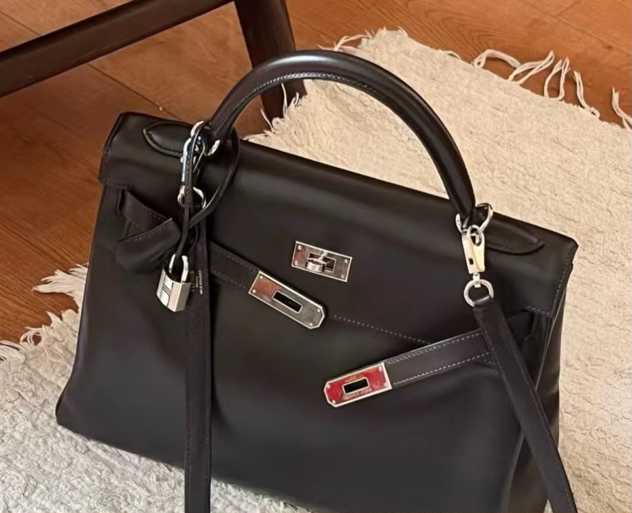 Hermes Kelly 32 Chocolat Box Palladium hardware