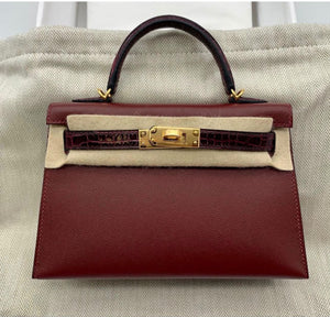 Hermes Mini Kelly 20 Touch Rouge H Madame / Shiny Alligator Gold hardware