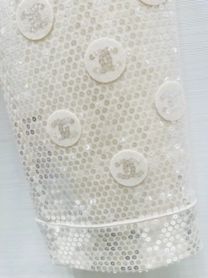 Chanel 23S ecru sequined double C logo pants