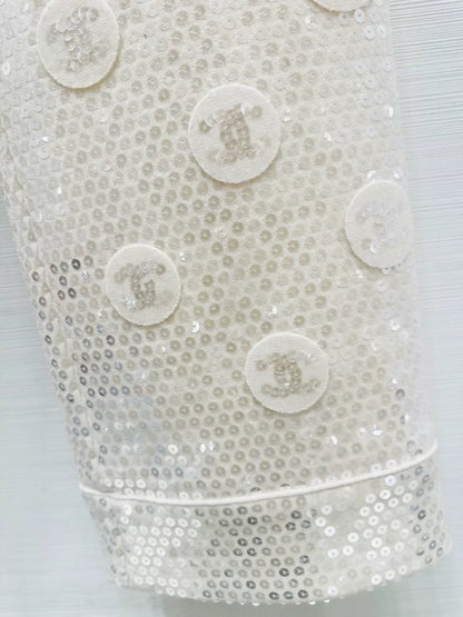 Chanel 23S ecru sequined double C logo pants
