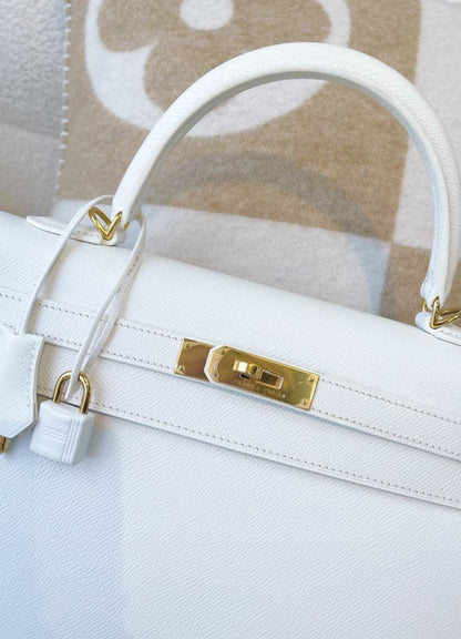 Hermes Kelly32 Pure White 01 Gold epsom leather Q engraved