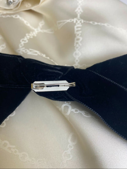 Chanel 22B Ecru Jacquard Silk CC Logo Velvet Bow Blouson Dress FR 40