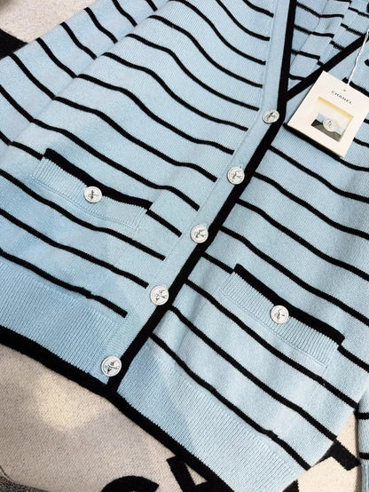 Chanel 25S blue and black striped cardigan