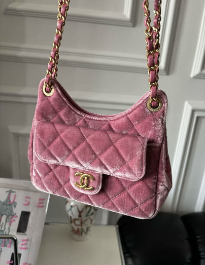 Chanel 23 Pink Velvet Small Hobo Bag