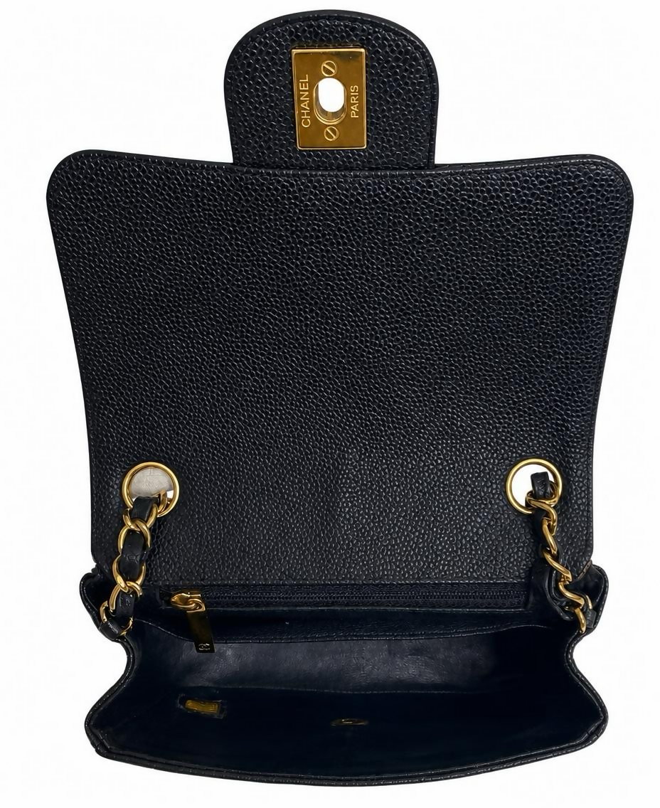 Chanel Mini Square Black Caviar Classic Timeless Flap Bag GHW