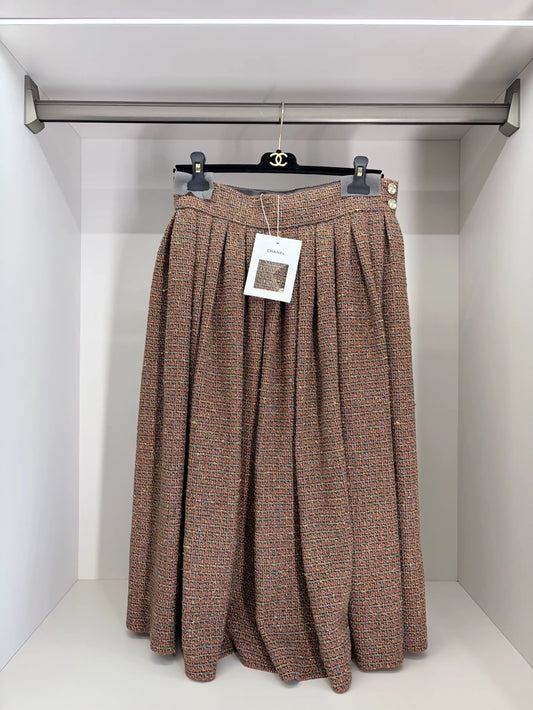 Chanel 25a Brown and Gold tweed Skirt