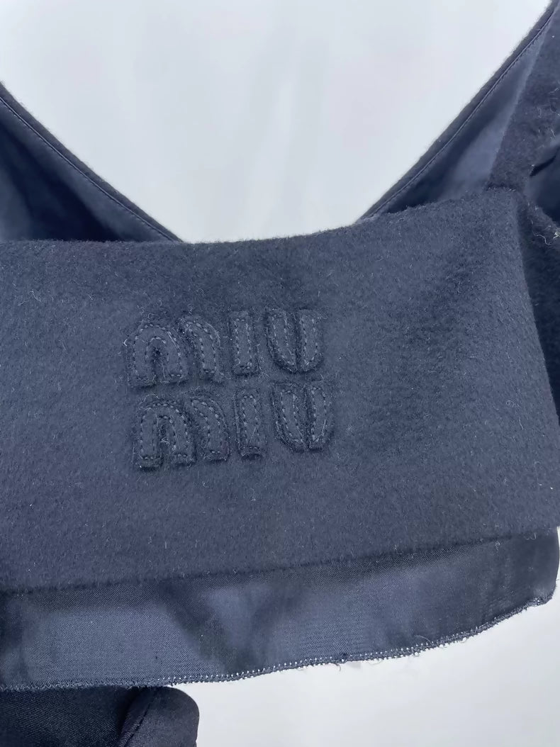 Miu Miu black wool camisole with appliqué logo