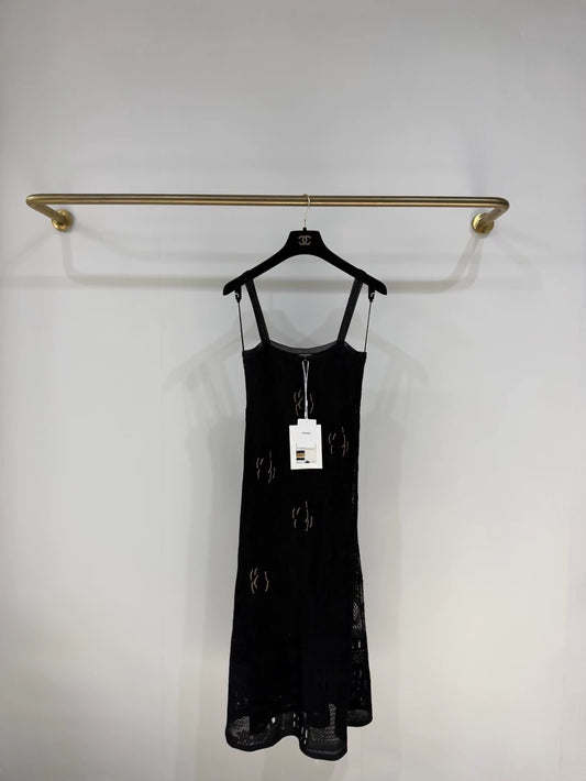 Chanel 26C Black Camellia Knit Dress