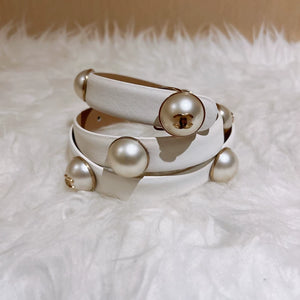 Chanel white double-C pearl belt