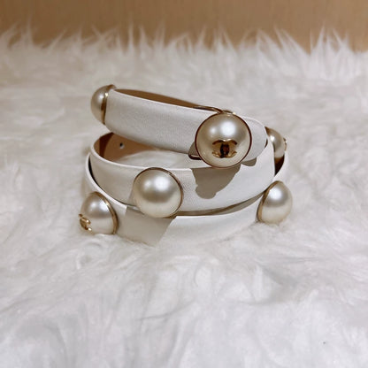 Chanel white double-C pearl belt