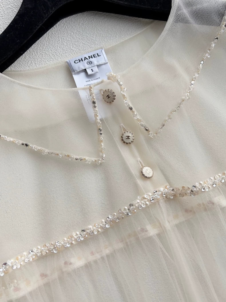 Chanel 25K beaded white tulle robe