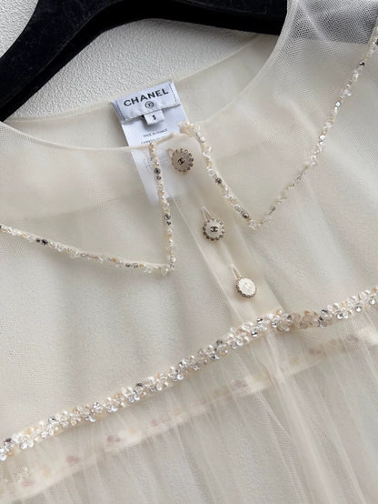Chanel 25K beaded white tulle robe