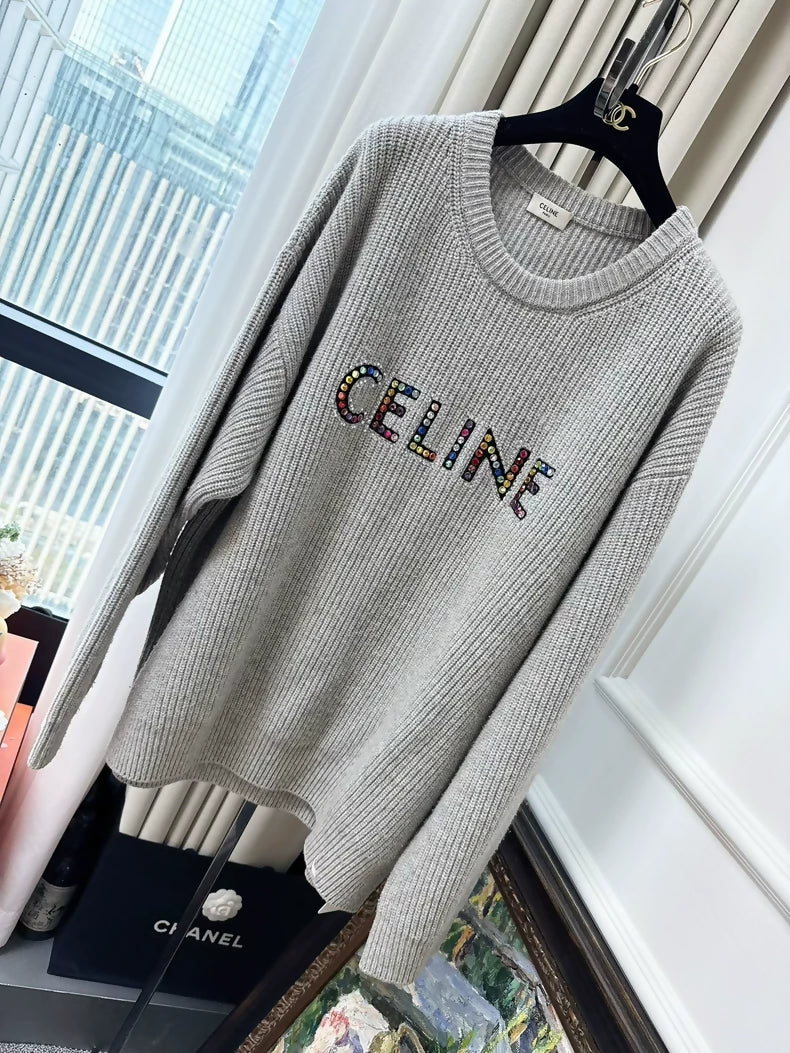Celine grey long-sleeved knit sweater