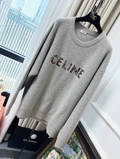 Celine grey long-sleeved knit sweater