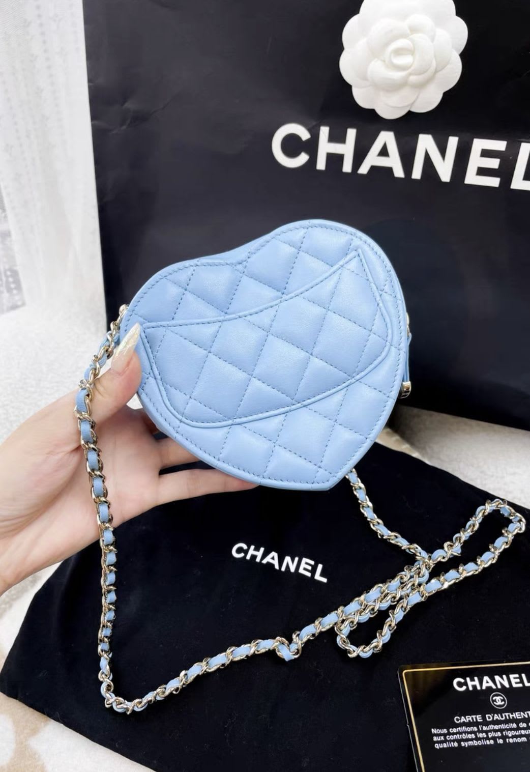 Chanel 22S baby blue small heart bag