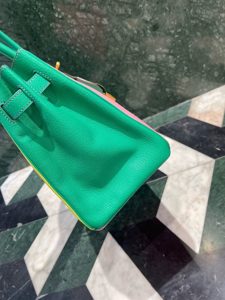 Hermes Birkin 30 pink Sakura three color goat leather brushed Gold hardware