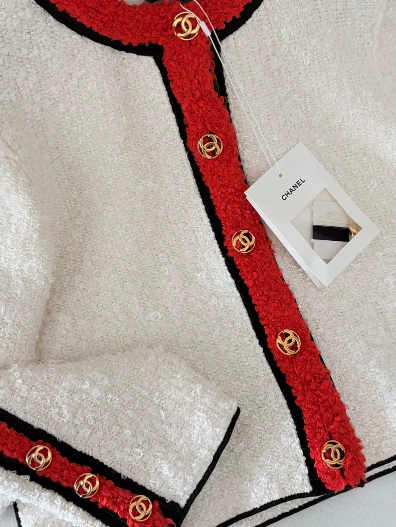 Chanel 26S Red and White Tweed Jacket