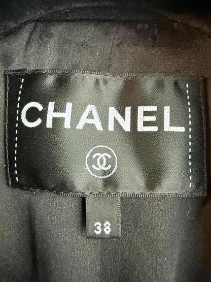 Rare Chanel black cashmere and wool coat with camellia pockets size 38