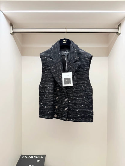 Chanel 23A Sequined Black Tweed Vest