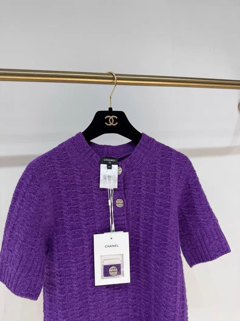 Chanel 23B Purple Cashmere Knit Top